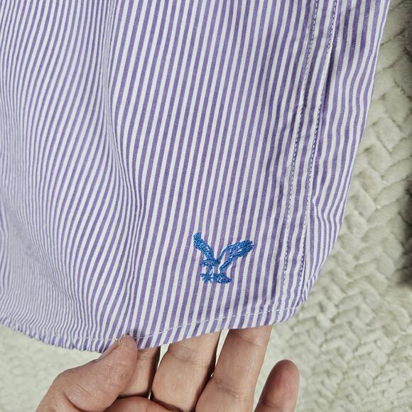 American Eagle Mens Shirt Sz XL Athletic Fit Lavender Striped Long Sleeve Career - Picture 6 of 13